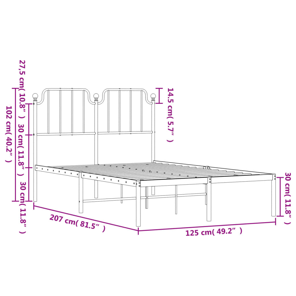 Metal Bed Frame with Headboard White 120x200 cm