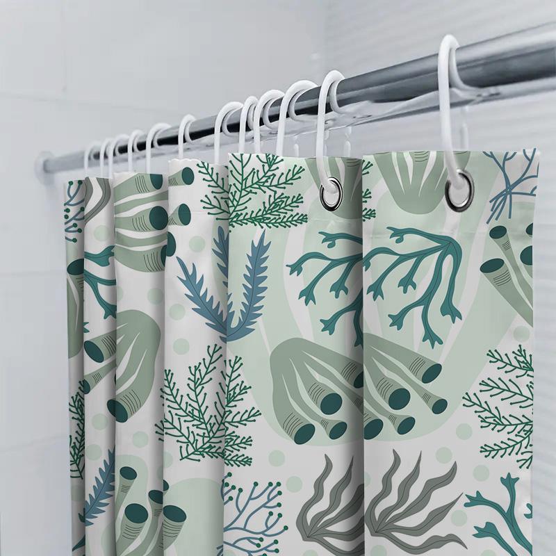 Underwater World Shower Curtain Decor Soft Fabric Printed Waterproof Bathroom Liner Set For Home Decoration Blue Green Color