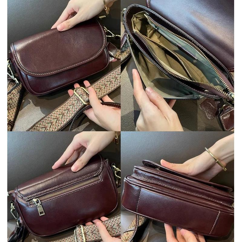 Female Cowhide Luxury Retro Crossbody Bag Women Natural Cow Leather Bag Lady High Quality Commuter Shoulder Bags Ladies Handbag