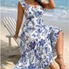 New Large-sized Halter Top Dress for Vacation, Large-sized Printed Dress for Long Event, Large-sized Floral Dress for Party.