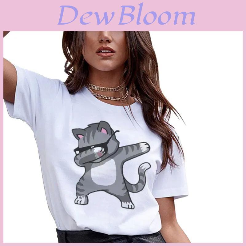 Cute And Fresh Style Unicorn Print T-shirt Cotton Short Sleeve Pullover For Women