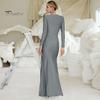 Dámské večerní šaty Skládaný uzel Dekor Slim Fit Kulatý výstřih vzadu Zip Zapínání po celé délce Svatební Party Prom Maxi šaty