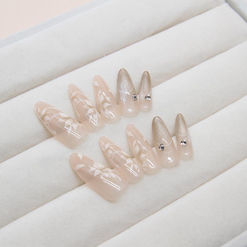 Cat's eye wearing nail piece Removable flower nail piece Autumn nail piece Advanced sense with drill Long nail patch