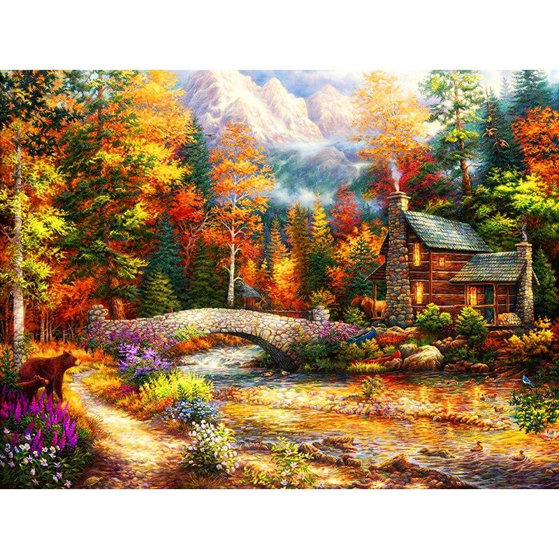 New 5D DIY Diamond Painting Scenery House Diamond Embroidery Autumn Scenery Cross Stitch Full Round Drill Home Decor Gift