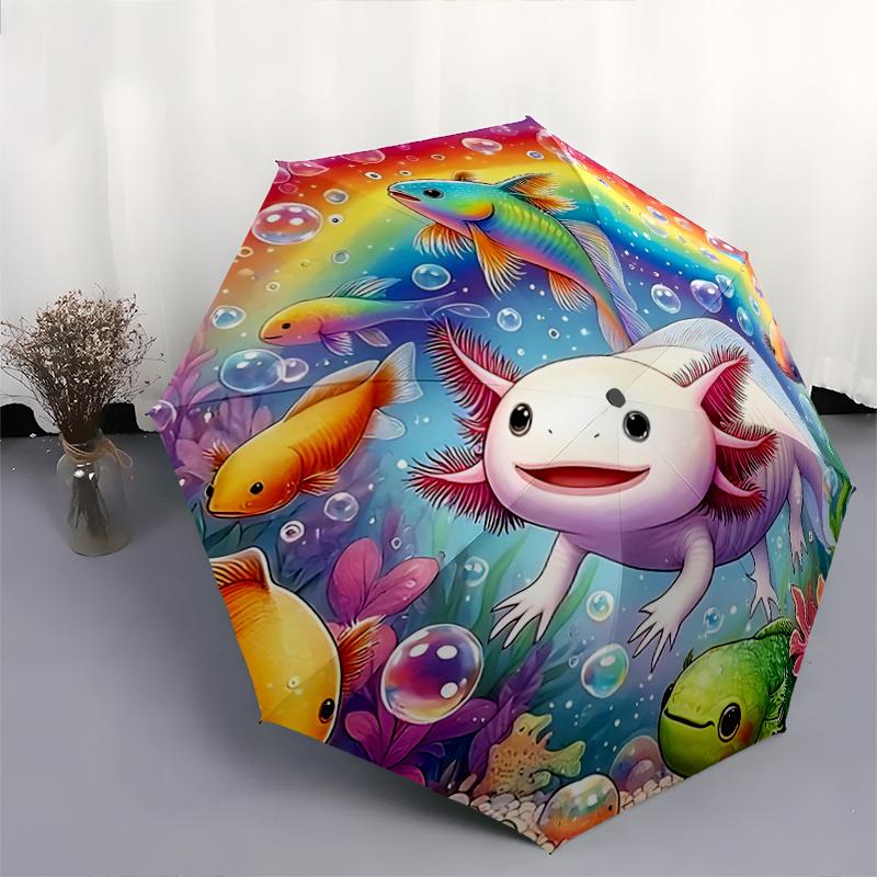 1pc Fish & Axolotl Automatic Opening Folding Umbrella Outdoor Festival Gift for Fans, Travelers, Daily Use.R043