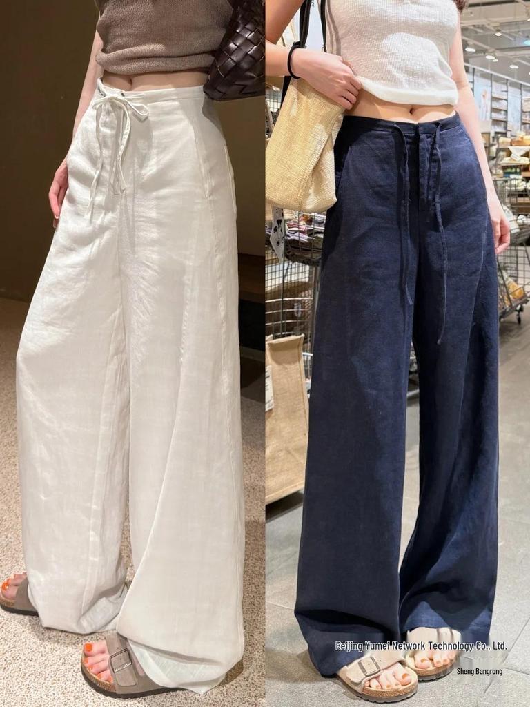 Summer's Popular Choice: Women's Loose High Waist Tie Linen Pants