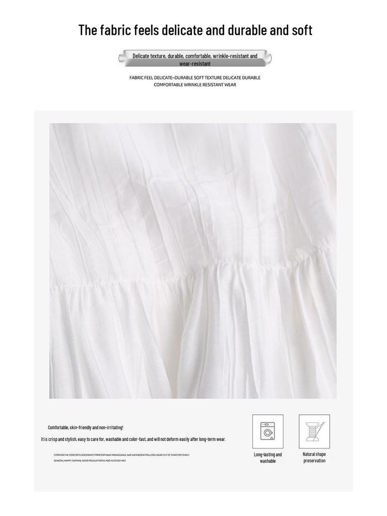 White Pleated A-line High Waist Long Skirt for Women, Spring 2026 Collection