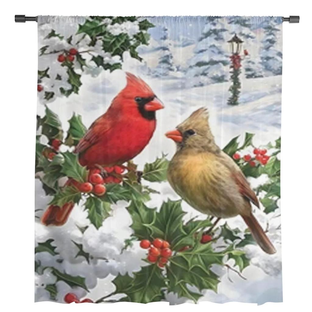Premium Winter Snow Berry Robin Sheer Curtains Bedroom Voile Curtain Family Space Window Sheer Curtains Cooking Space Tulle Drapes