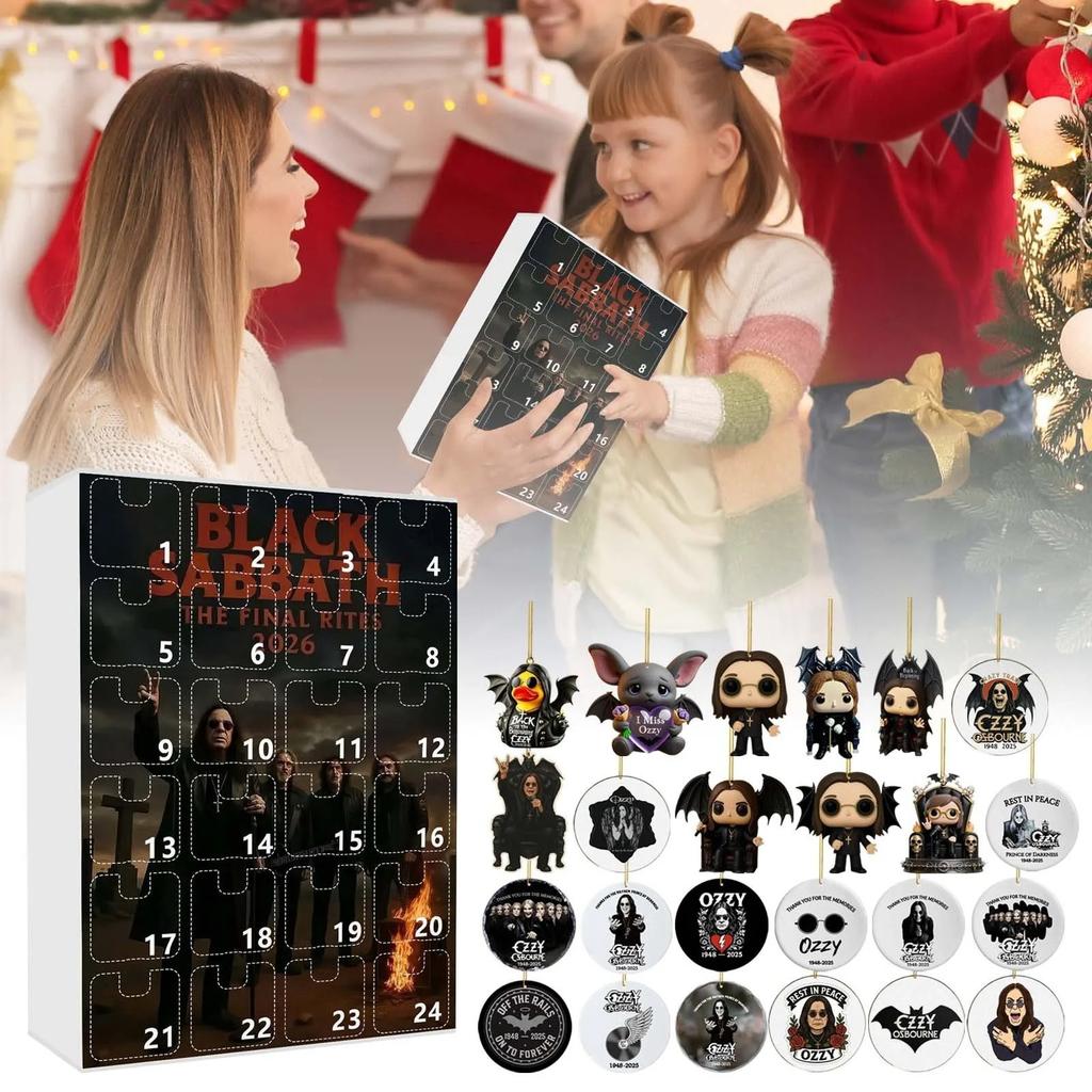 24 Days New Ozzy Osbourne Motorcycle Bell Advent Calendar Ozzy Osbourne 2D Acrylic Pendant Christmas Countdown Advent Calendar Gift
