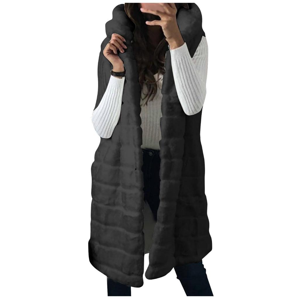 Damenmode Ärmellose Plüschweste Kunstpelz Kapuzenpullover Top Mantel Outwear
