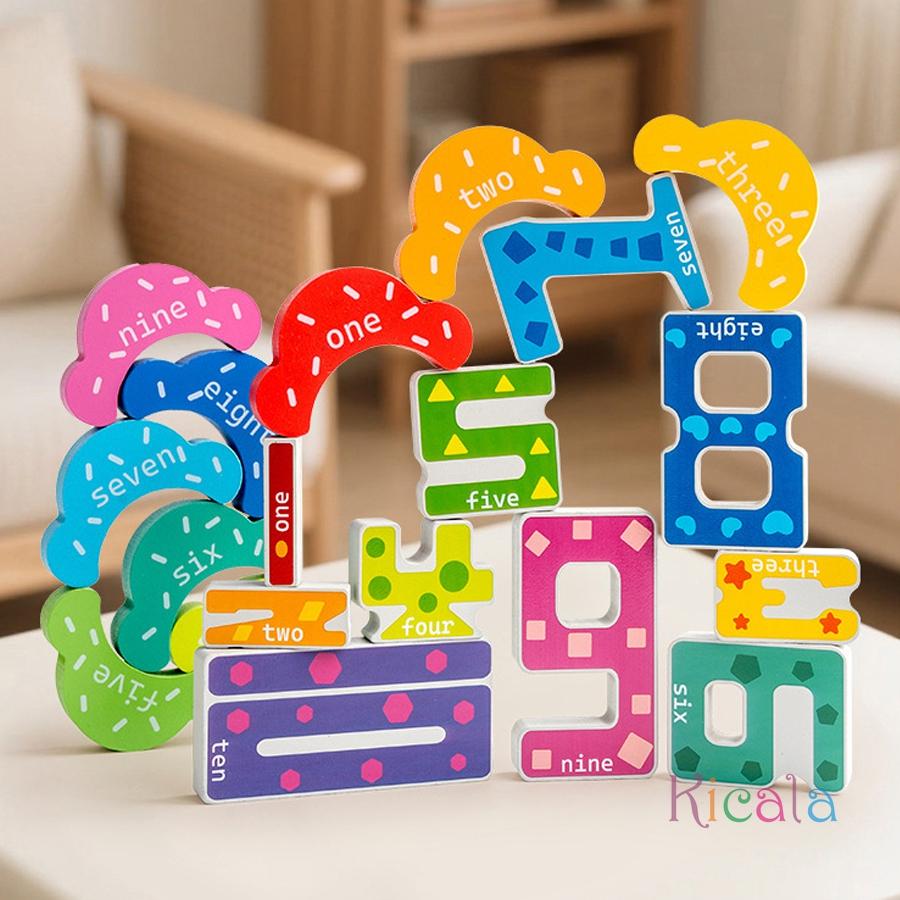 Pädagogische digitale Holzbausteine Kreative Puzzles Stapelspielzeug Farben Zahlen Erkennen Montessori Geschenk