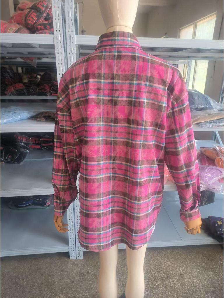 2024 Trendy European & American Cotton Plaid Shirt: Versatile, Loose-Fit, Long-Sleeve Women's Fashion for a Stylish Commute