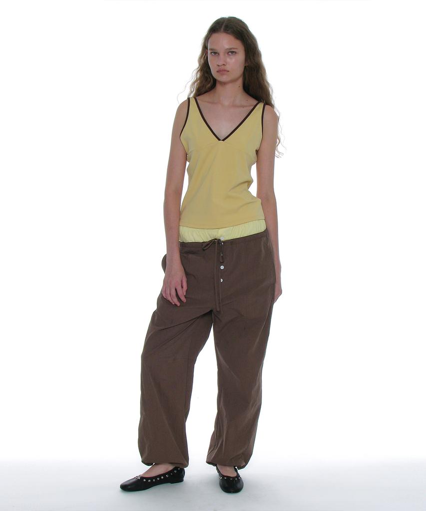 PARTIMENTO WOMEN Double Waist Parachute Pants_Brown