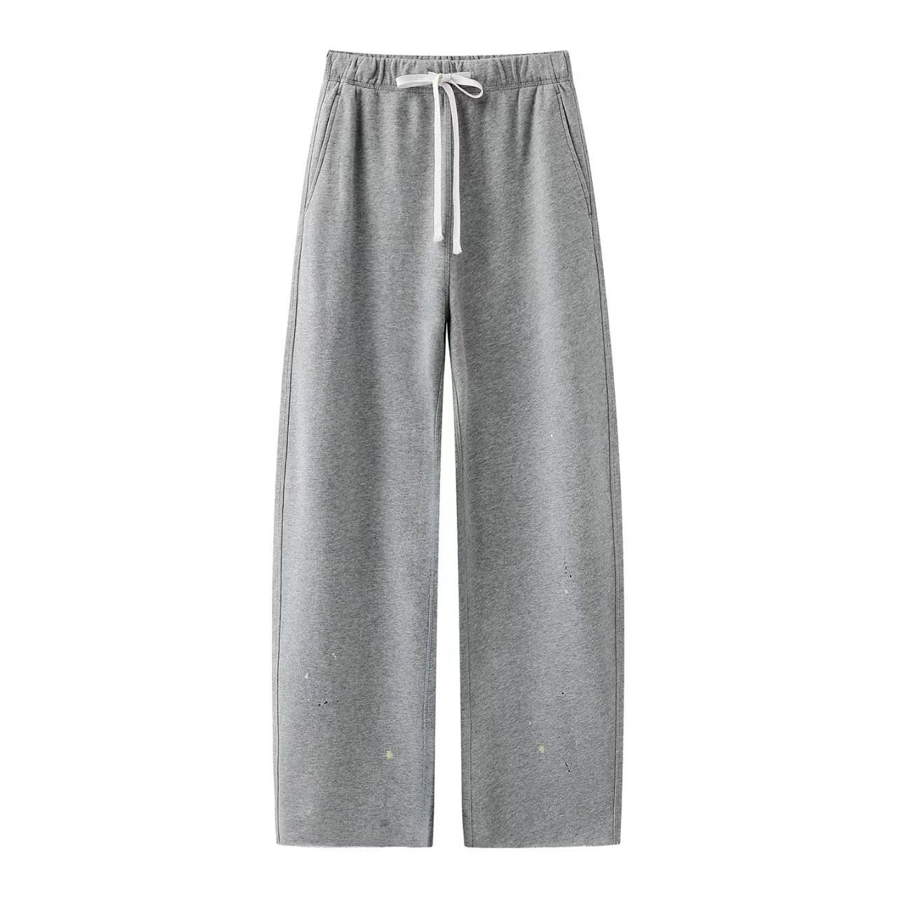 2026 Spring Minimalist Drawstring Elastic Waist Straight Pants Medium серый