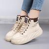 Women's White Chunky-Sole Sneakers High-Top Fleece-Lined Slip-Resistant All-Weather Warm Boots Durable Casual Style
