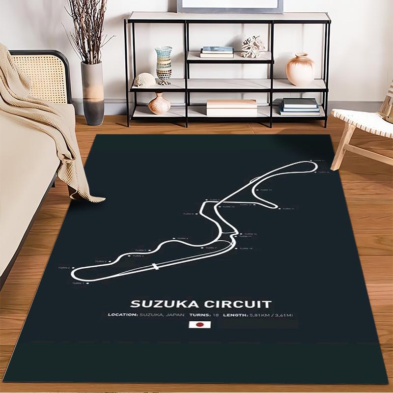 Suzuka Circuit Streckenkarte Teppich Rutschfester Teppich geeignet für Wohnzimmer- und Schlafzimmer-Sofas.