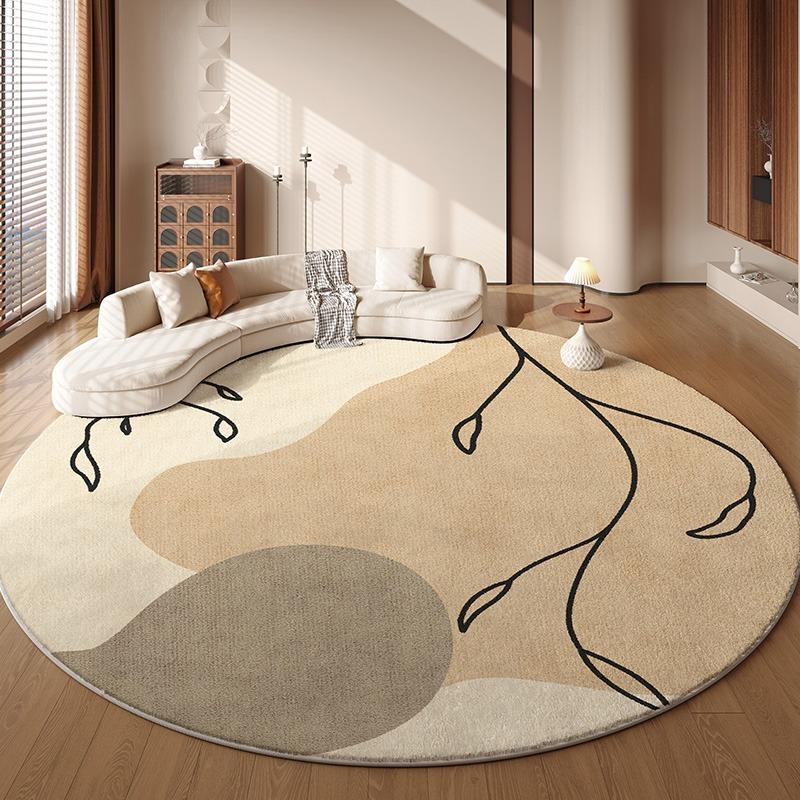 Beiger Runder Teppich für Wohnzimmer & Schlafzimmer – Weiche flauschige Bodenmatte, Fußmatte im japanischen Stil neben dem Bett, Gemütliche Heimdekoration