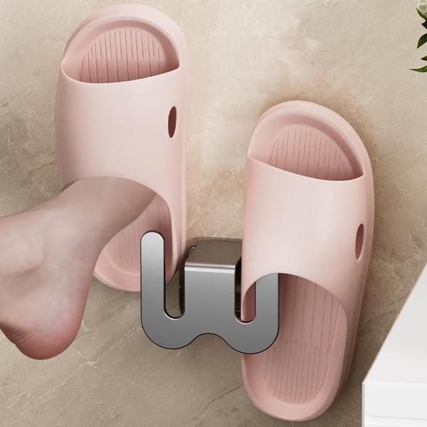 1PCS Wall Mount Punching-Free Slipper Rack Bathroom and Toilet Wall Drain Slipper Storage Hook Shelf Practical Shoe Holder