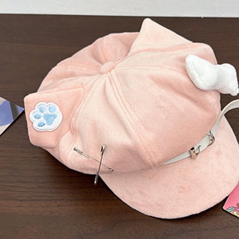 Bequemer achteckiger Hut für Damen Mädchen Katzenohren Barett Hut für Winter Herbst Anime Event 2000er Mode Kopfschmuck