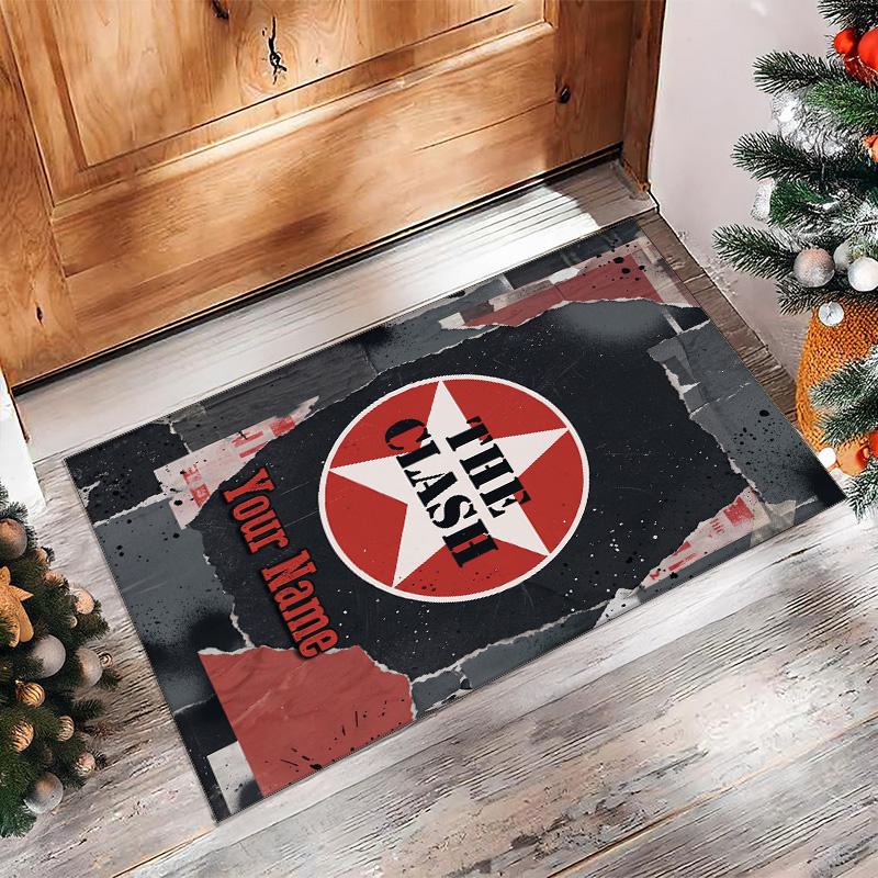 The Clash Crystal Velvet Rug, Custom Name Text Personalized Non‑Slip Floor Mat for Home Decor Gift