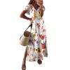 Women Summer Floral Dress Short Sleeve Beach Dress With Pockets Casual V-Neck Split Long T-Shirt Dress Travel Vacation
