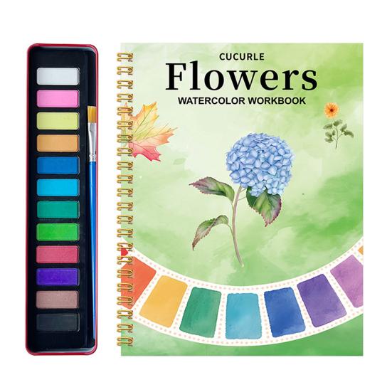 Watercolor Painting Kit for Beginners Step-by-Step Painting Guide with 12 Colors Flower Animal Theme Practice Workbook for Learning Blending