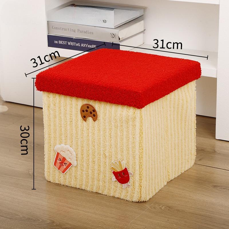 

Lamb Wool Storage Stool, Foldable Shoe Changing Stool with Storage Box, Cushioned Low Seat for Home Entrance & Rental Room