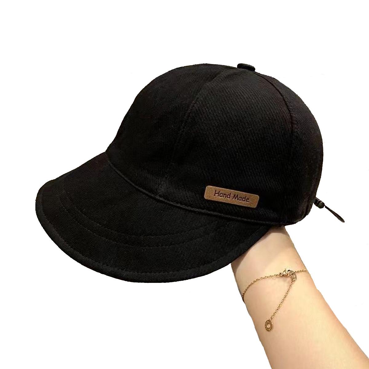 

Unisex Large Brim Leather Label Baseball Caps Spring Autumn Outdoor Adjustable Casual Hats Sunscreen Hat чорний