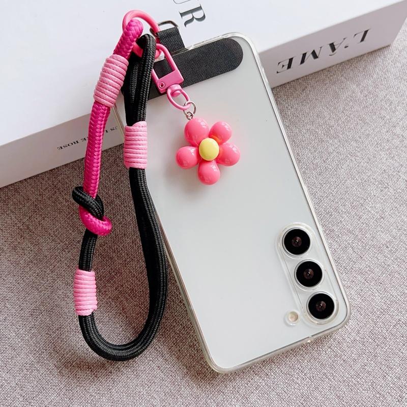 Y2k Korea Ctue Flower Candy Color Phone Lanyard Simplicity Short Phone Strap Pearl Style Phone Chain Bracelet Phone Accessories