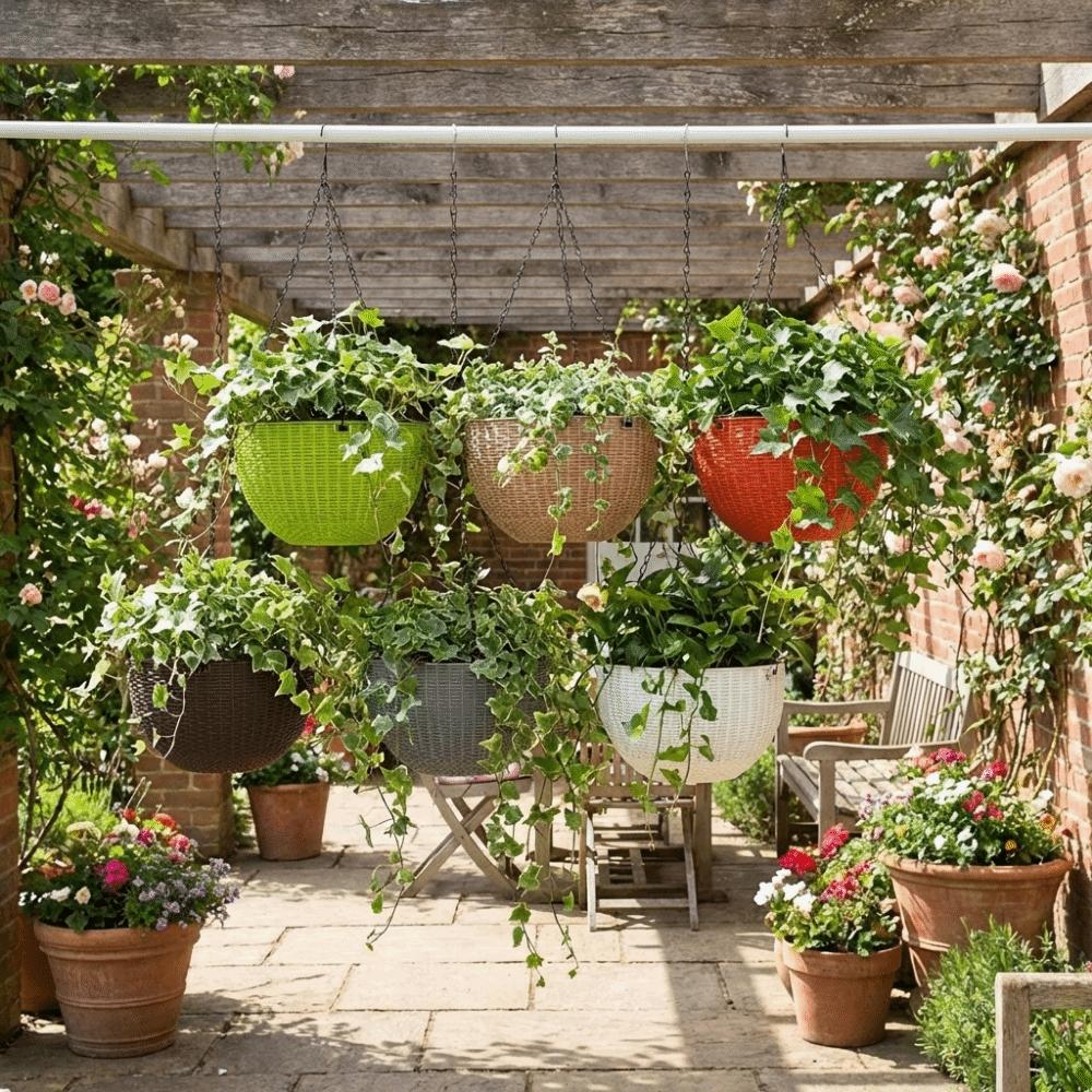 Plastic Hanging Flower Pot European Style Macrame Plant Hanger Imitation Rattan Hanging Pot  Garden