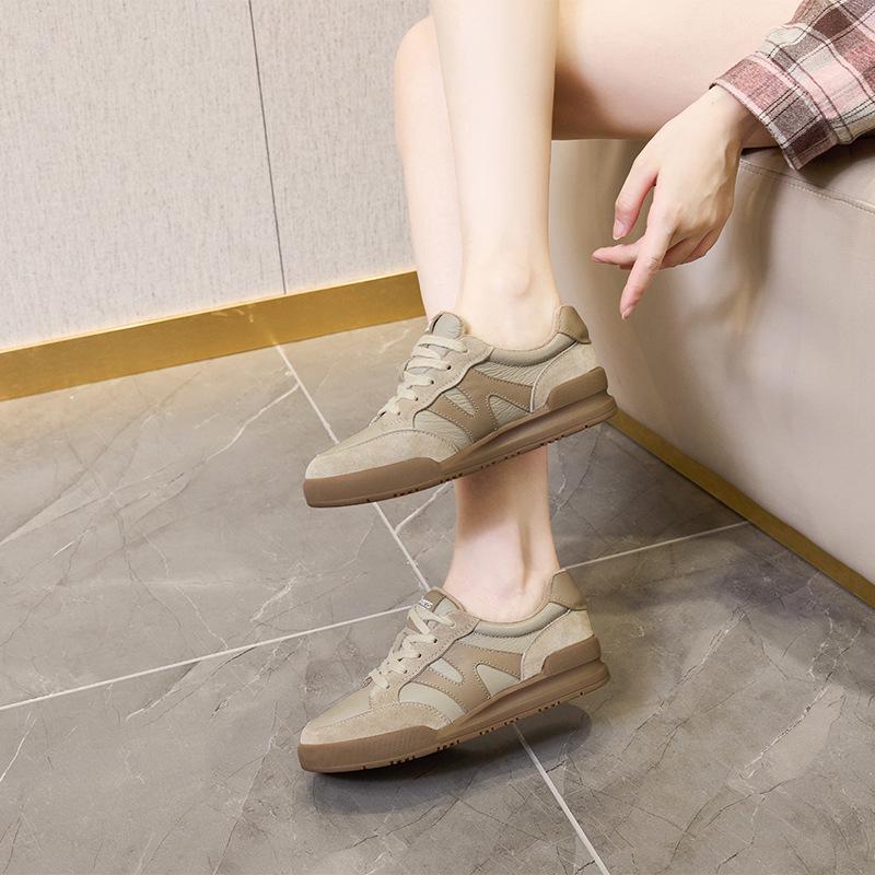 Spring leather sports shoes women's flat bottom women's color matching casual student shoes women