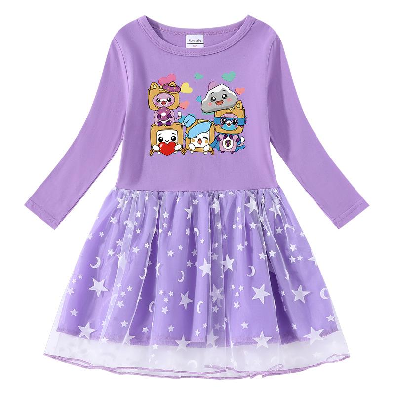 Korean Style Girls' Dress: Short Sleeve Summer & Long Sleeve Spring/Autumn Star Mesh Princess Skirt