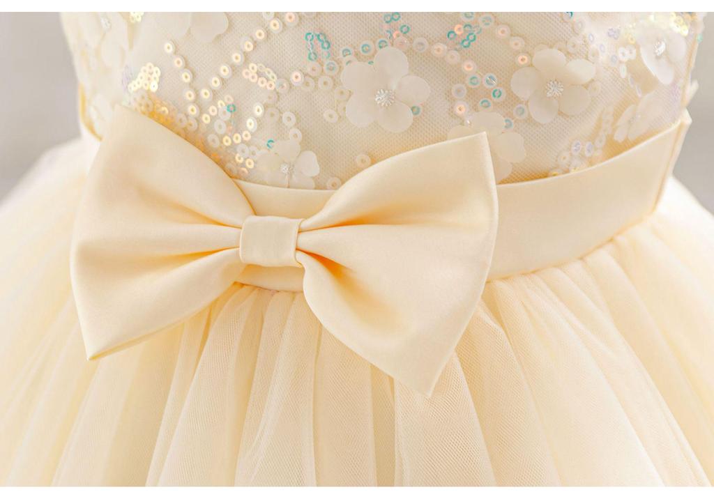 Grenzüberschreitendes Mädchen-Netz-Puff-Prinzessinnenkleid - Formelles Abendkleid mit Schleife und Details für Auftritte