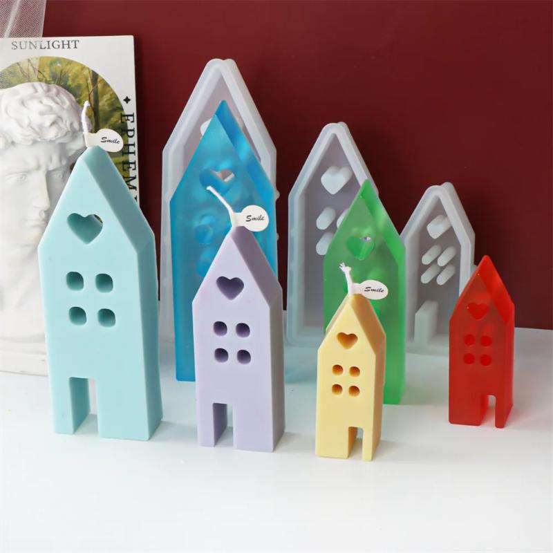 Heart House Concrete Silicone Molds Christmas Home Gypsum Mold Casting Light Heart Houses Candle Resin Mould Pottery Making