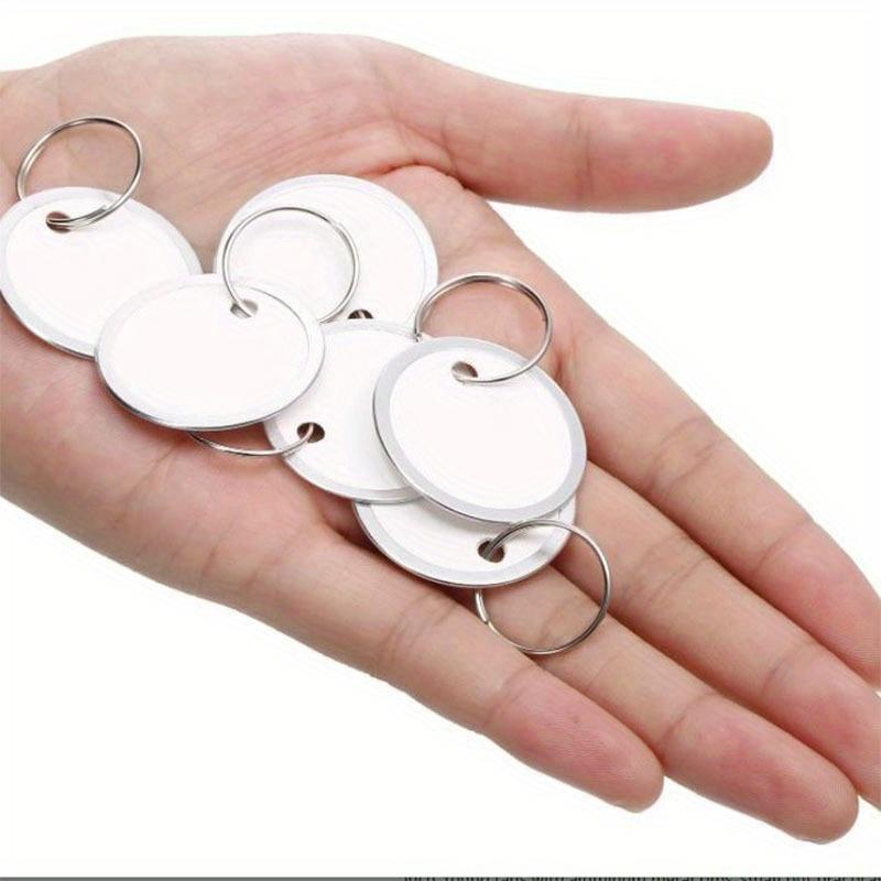 50pcs Round Paper Key Tags (White) – Metal Rim & Ring for Car Keys, Door Keys