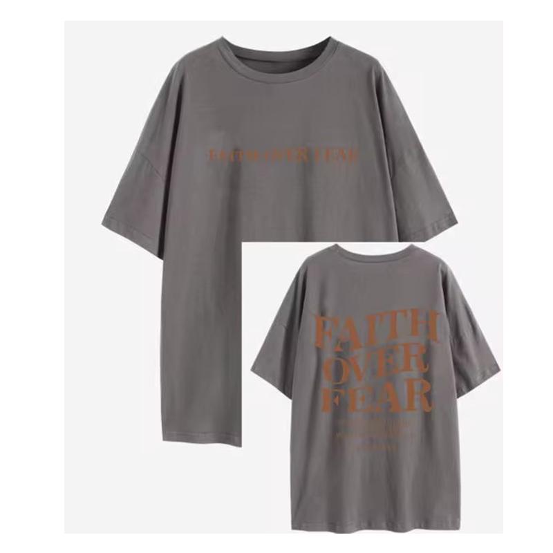 FAITH OVER FEAR T-Shirt W Za Dużym Rozmiarze Chrześcijańskiej Luźnej Koszulki Damskiej Modnej, Bawełnianej Bluzki Estetycznej