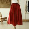 Johnature Women Patchwork Vintage Skirts Elastic Waist Solid Color High Quality Cloths Soft Women A-Line Skirts