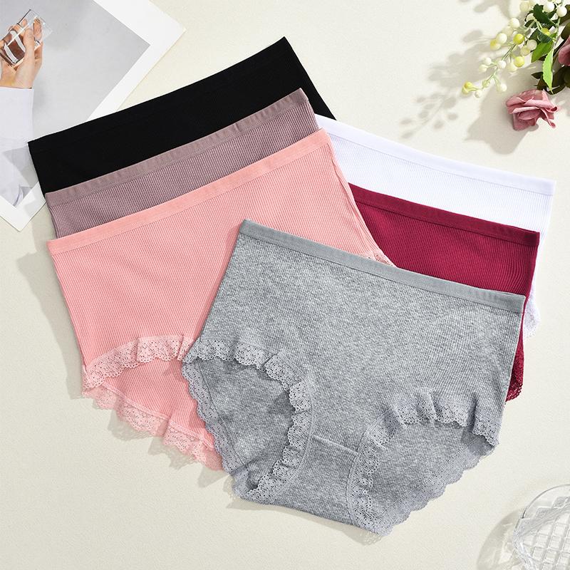 4Pcs Cotton Panty Breath Underwear Sexy Lace Panties High Waist Women Briefs Girls Comfort Underpants Female Lingerie