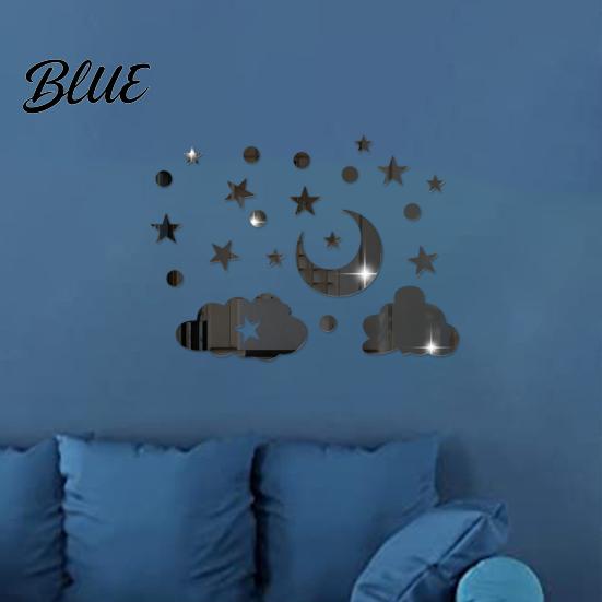 Decorative Mirror Wall Decals 3D Star Moon Cloud Stickers Self Adhesive Decals