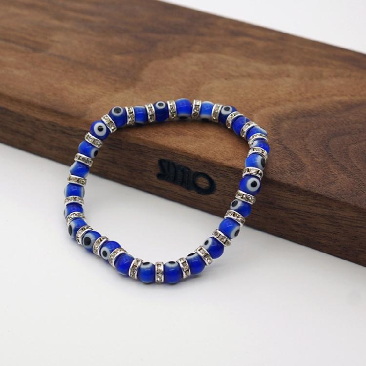 Wishing Elastic Rope Chain Bracelet Blue Evil Eyes Round Glass Beads Bracelet  Unique Couple Bracelets for Women