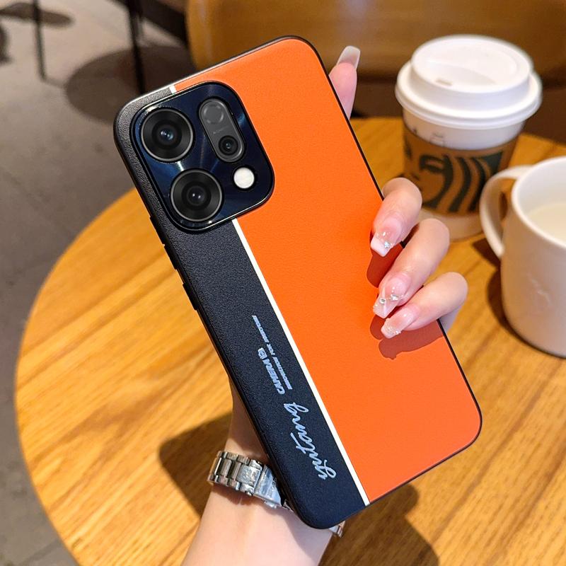 

Vegan Leather Case For Oppo Reno 14 / 14 Pro New Luminous Fluorescence Contrasting Colors With Metal Camera Ring Oppo Reno14 Pro помаранчевий