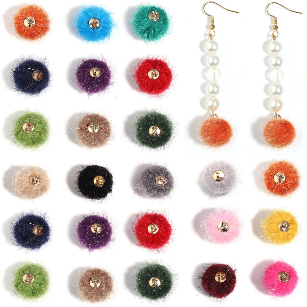 20pcs Plush Fur Covered Ball Beads Charms Multicolor Pompom Pendant For DIY Jewelry Making Necklace Bracelet Earring Accessories