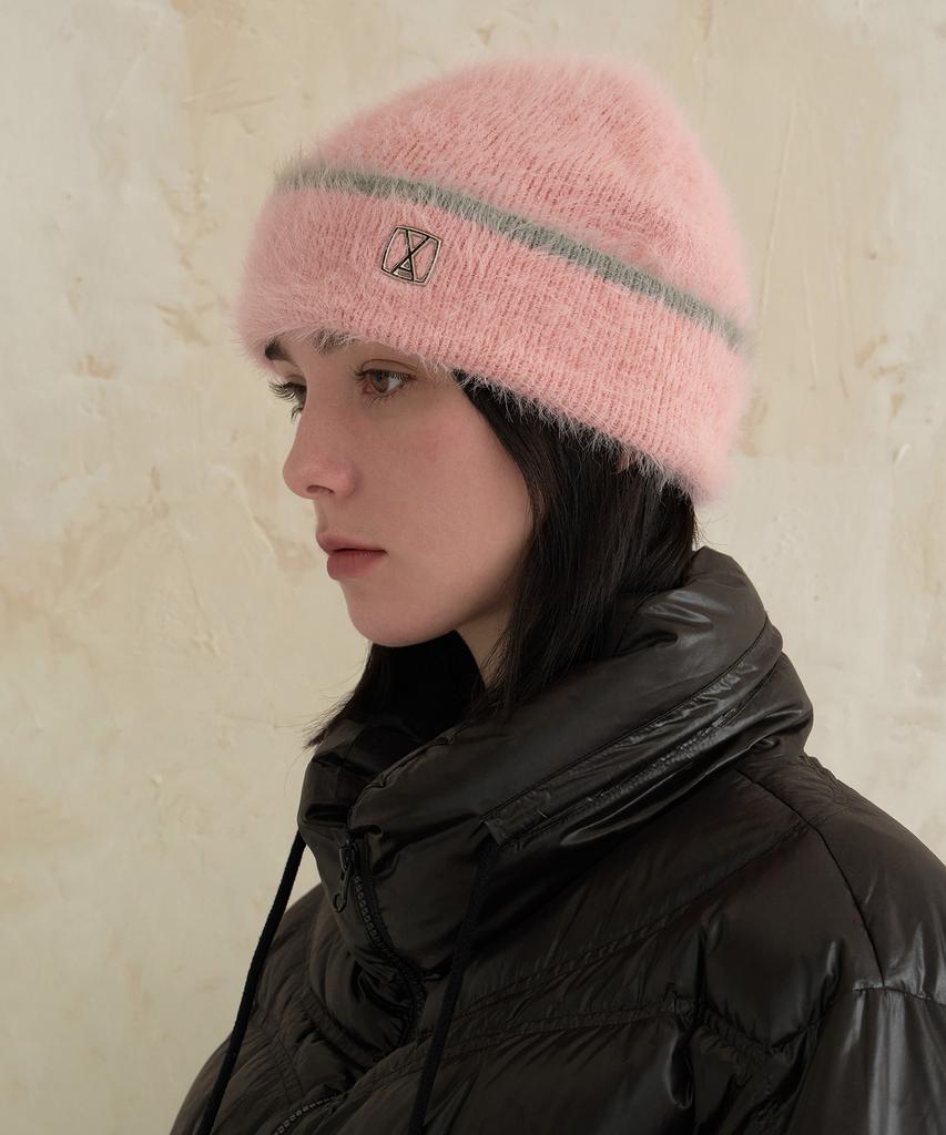 Bajal Va Square Studded Hairy Beanie Pink