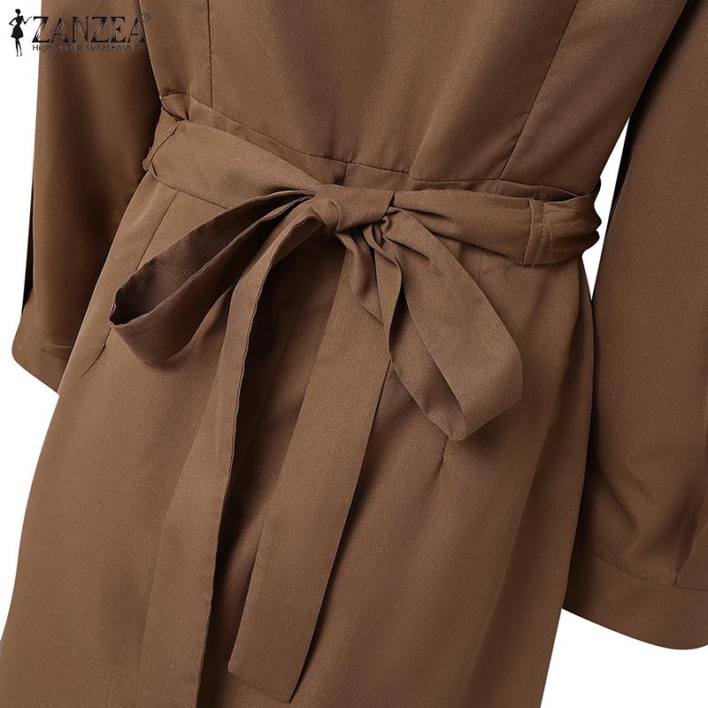 ZANZEA Women Casual Turn Down Collar Elegant Long Sleeve Long Dress