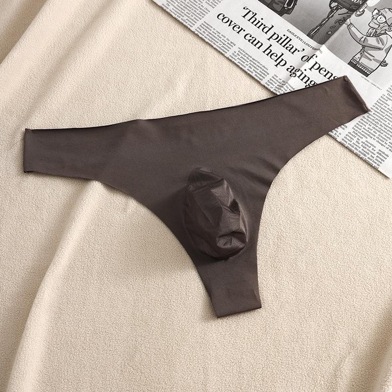 Men Summer Ultra Thin Sexy Sexless 3D Punch Ice Silk Breathable Thong Underwear