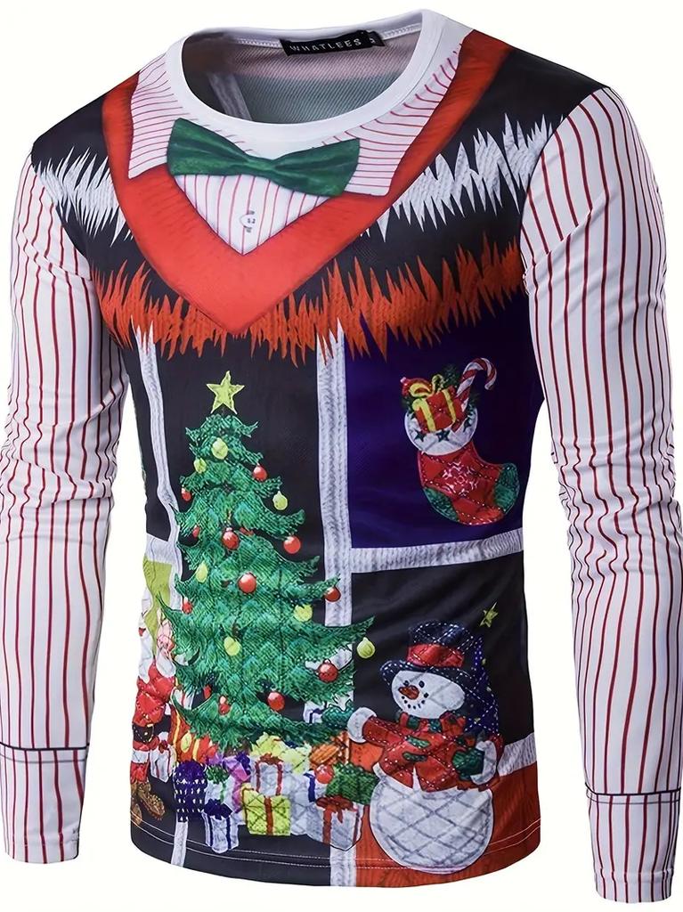 Merry Christmas Pattern Santa Claus 3D Print T-Shirt Men Women Long Sleeve O-Neck T Shirts Oversized Harajuku Top Kid Clothing