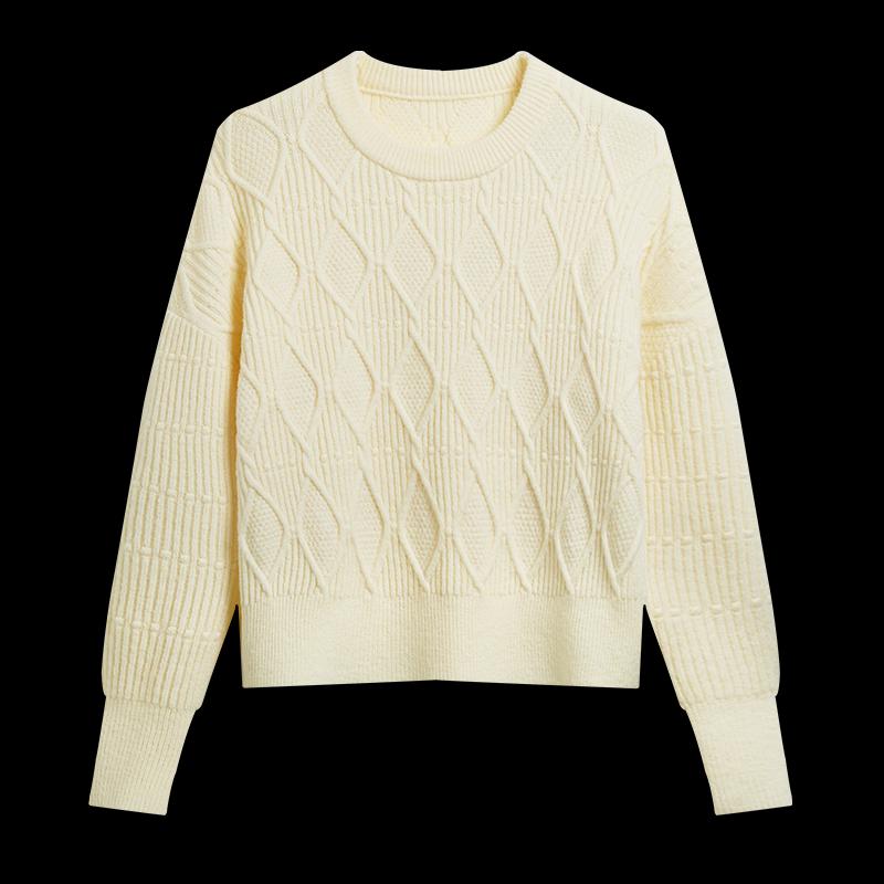 Women's Diamond Cable Knit Round Neck Sweater