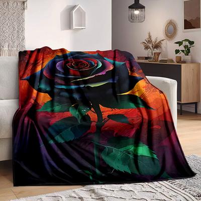 1 Stück Regenbogen-Rosen-Druckdecke - Leichte Flanell-Überwurfdecke für Sofa, Bett, Wohnzimmer, Büro, Reisen im Freien, Camping, Weich für alle Jahreszeiten092