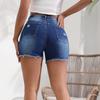 Summer Women's Plus Size High Waist Slimming Whisker Edge Stretchy Hole Denim Shorts