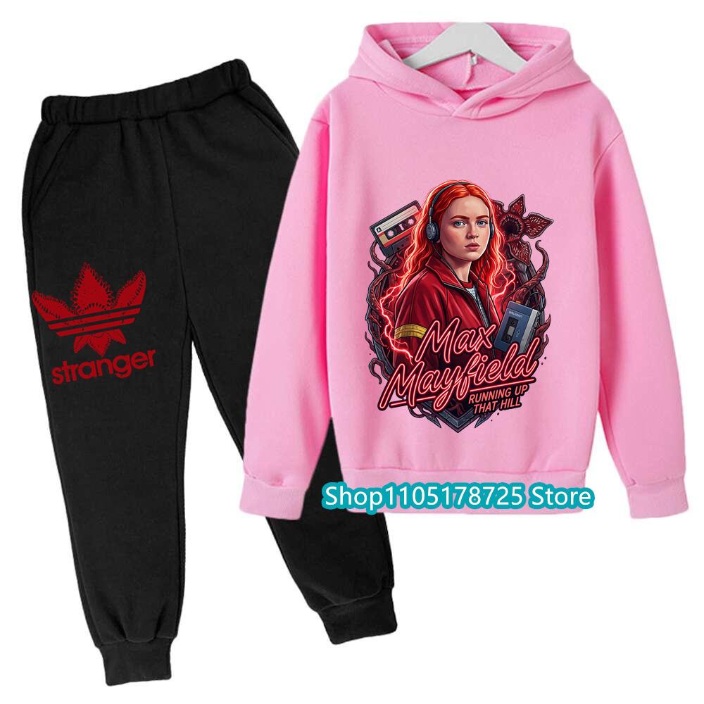 Snygg Huvtröja Set för Barn med Stranger Things Demogorgon Tryck, Bekväma och Trendiga Barnkläder för